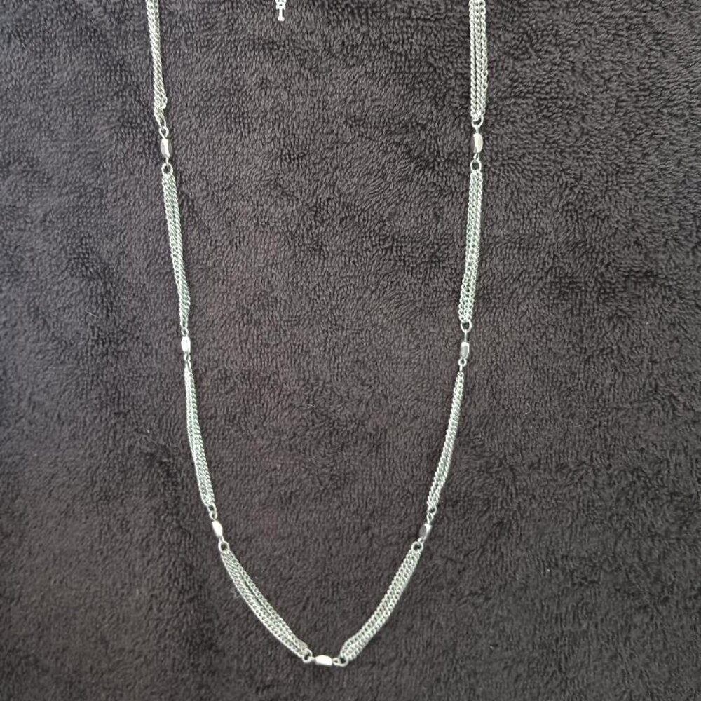 Vintage Trifari Silver Tone 24" 3 Strand Chain Necklace